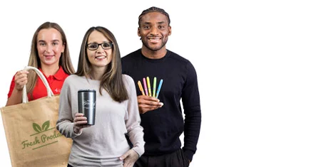 Group of 4imprint employees holding customised promotional products